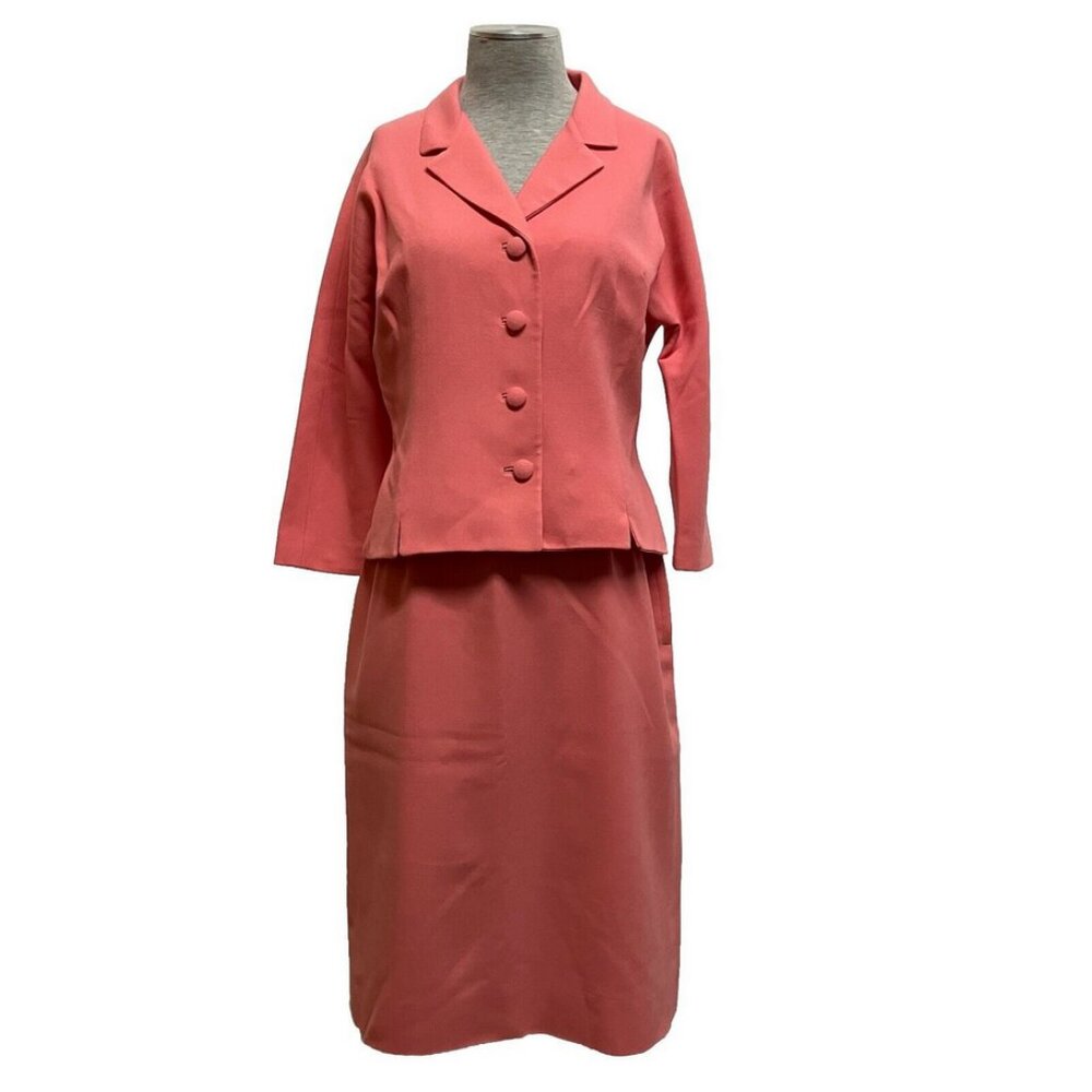 Aljean Wool Jacket and Skirt Suit Set Pink Vintage 60s Made in Canada 36" Bust